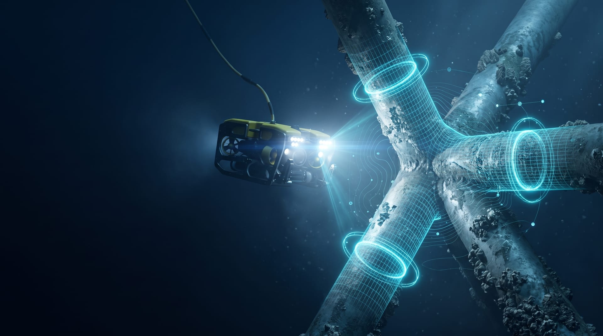 Mini ROV inspecting a subsea structure